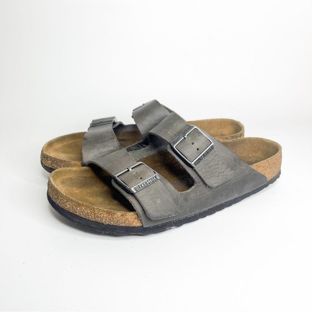 Birkenstock Arizona Sandals Gray Leather Size 42EU - Washed and Sanitized